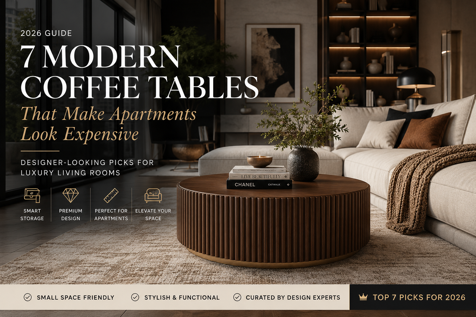 Luxurious modern living room with a premium round coffee table