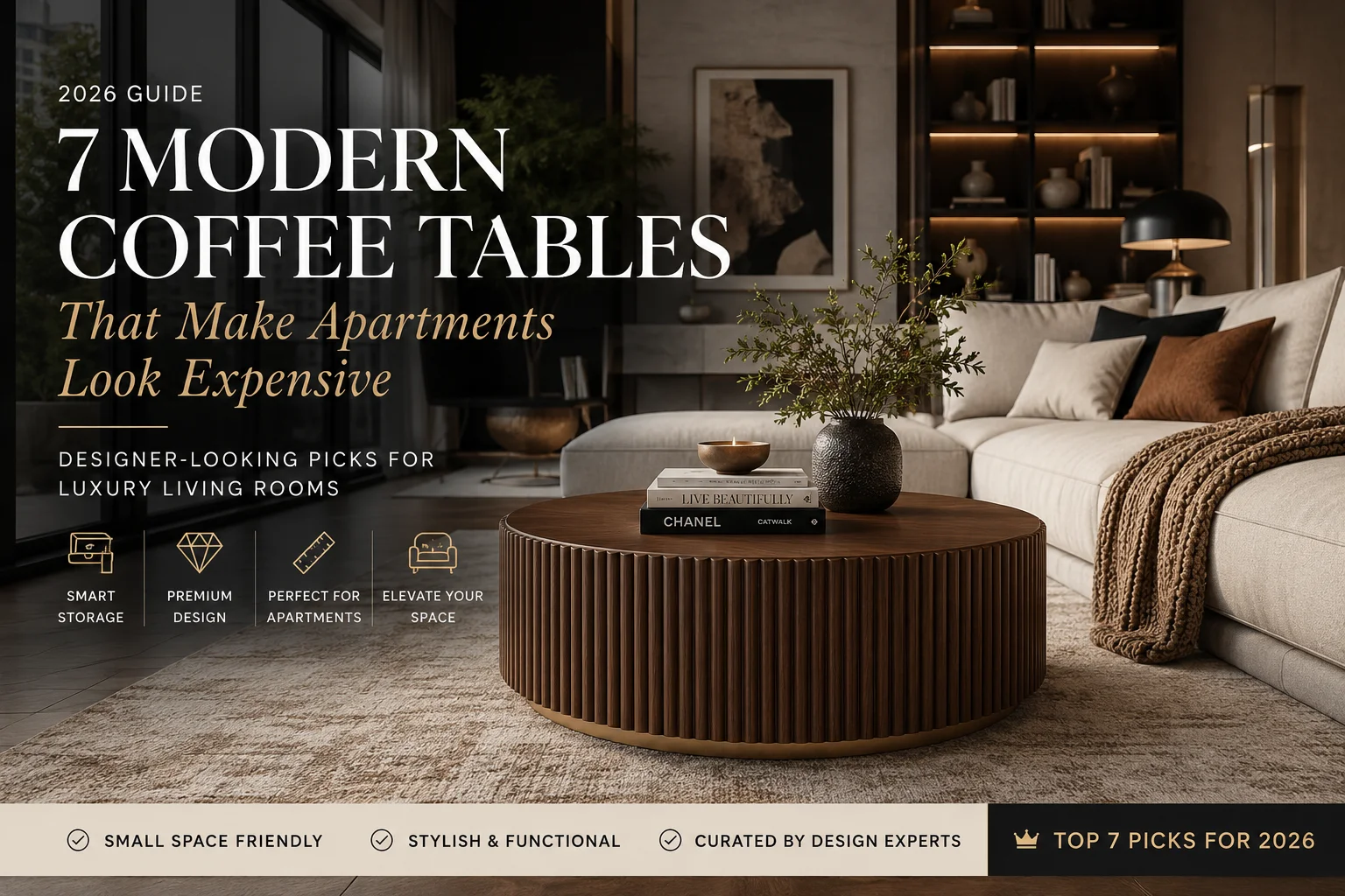 Luxurious modern living room with a premium round coffee table