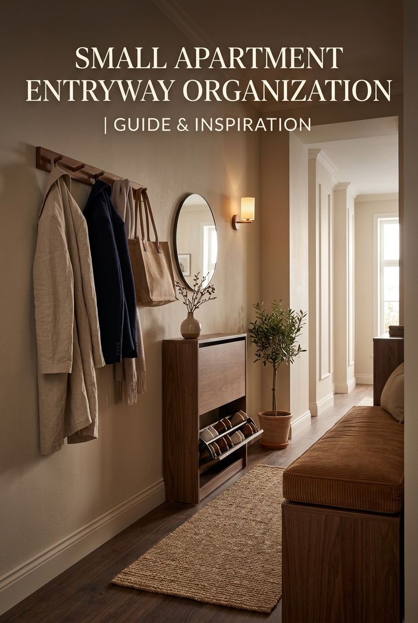 Small apartment entryway organization Pinterest pin visual creative